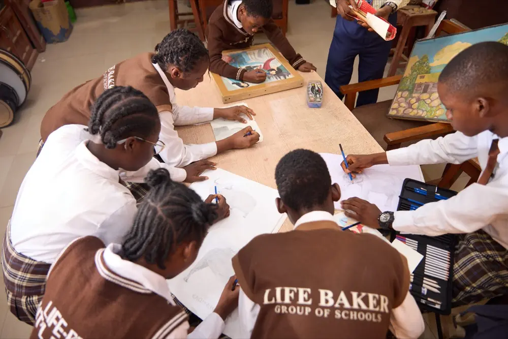 Children drawing and painting in the art studio