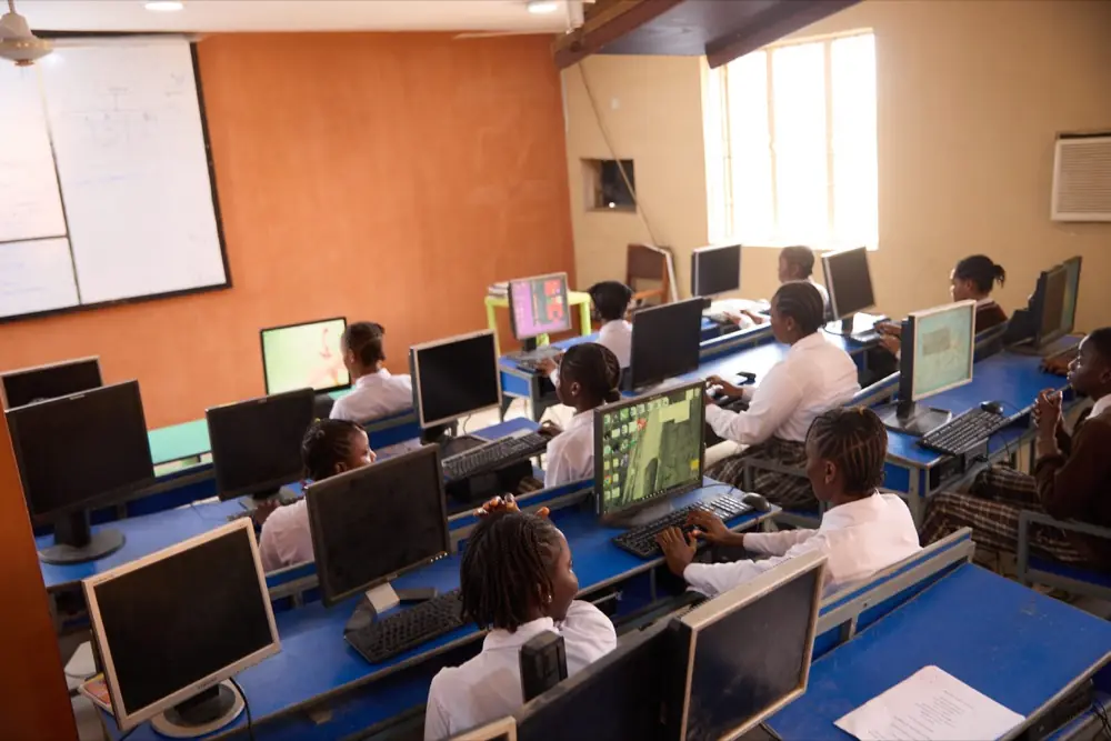 Students working at CBT workstations