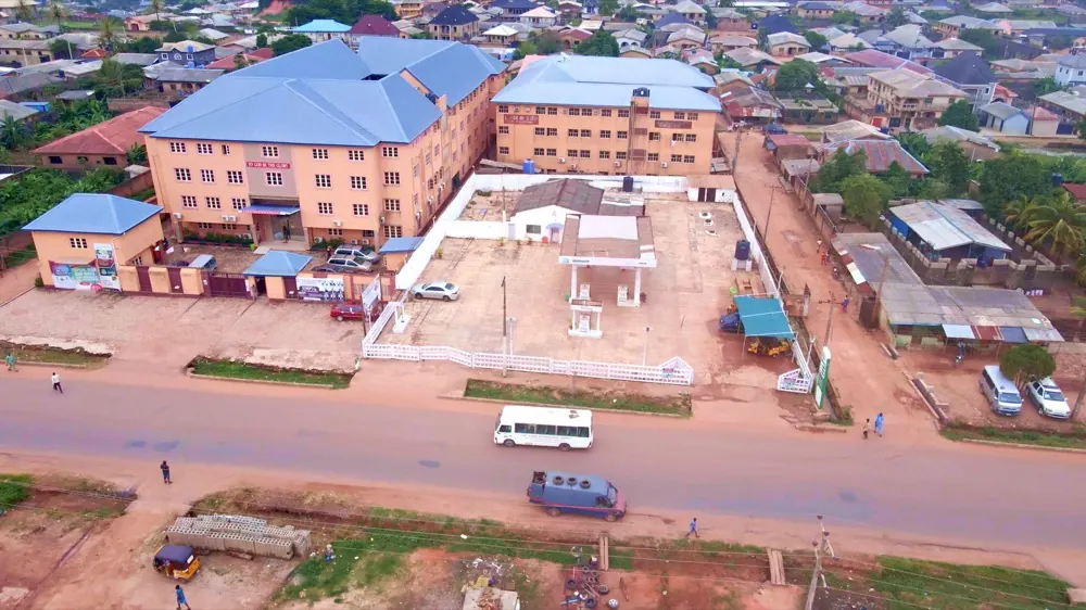 Aerial view of the school compound and the Ijoko-Agbado road