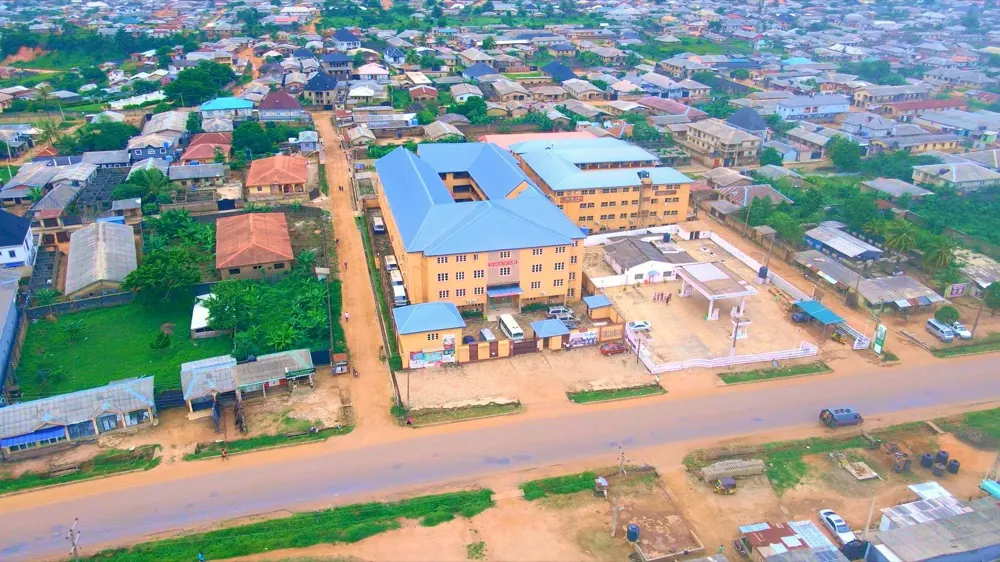 The Life Baker campus seen from above within the surrounding neighbourhood