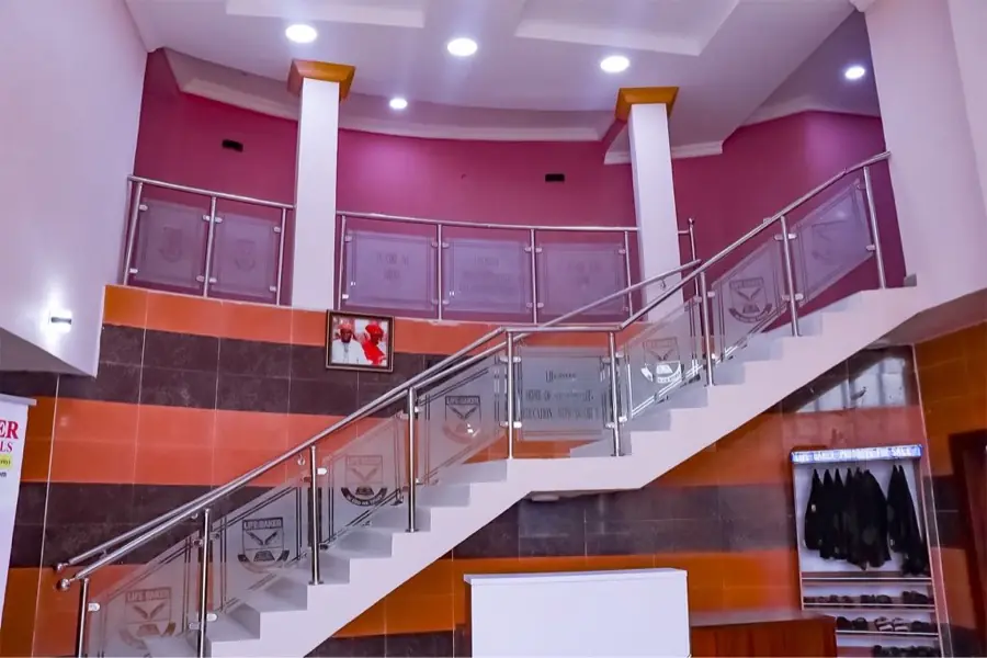 An interior staircase and landing