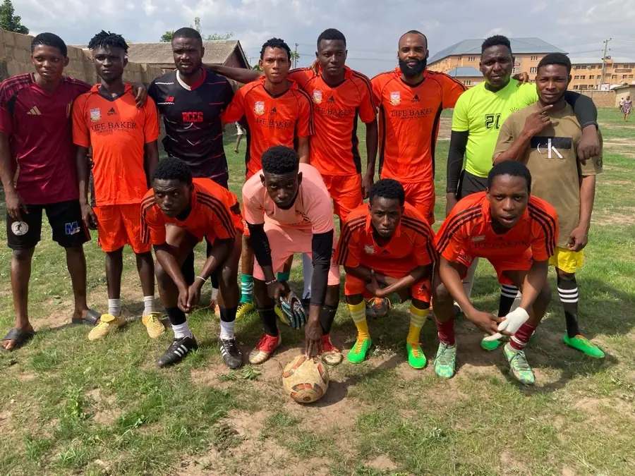 A football team on the pitch