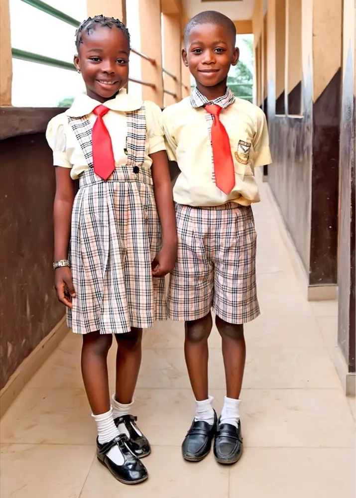 Two Life Baker primary pupils in school uniform