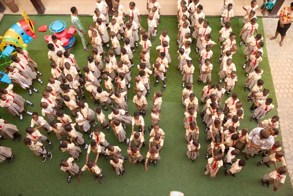 The whole primary school gathered for morning assembly